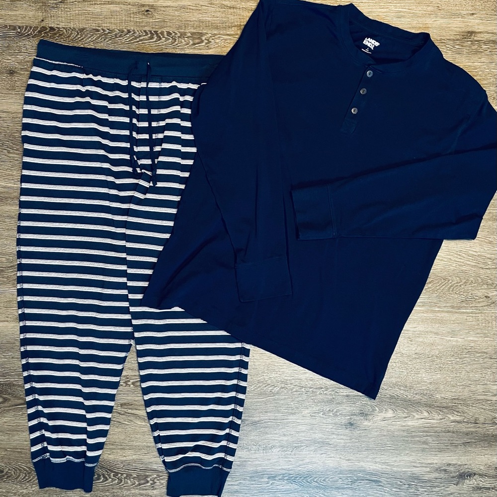 Lands' End Men's Navy & White Striped Pajama Set